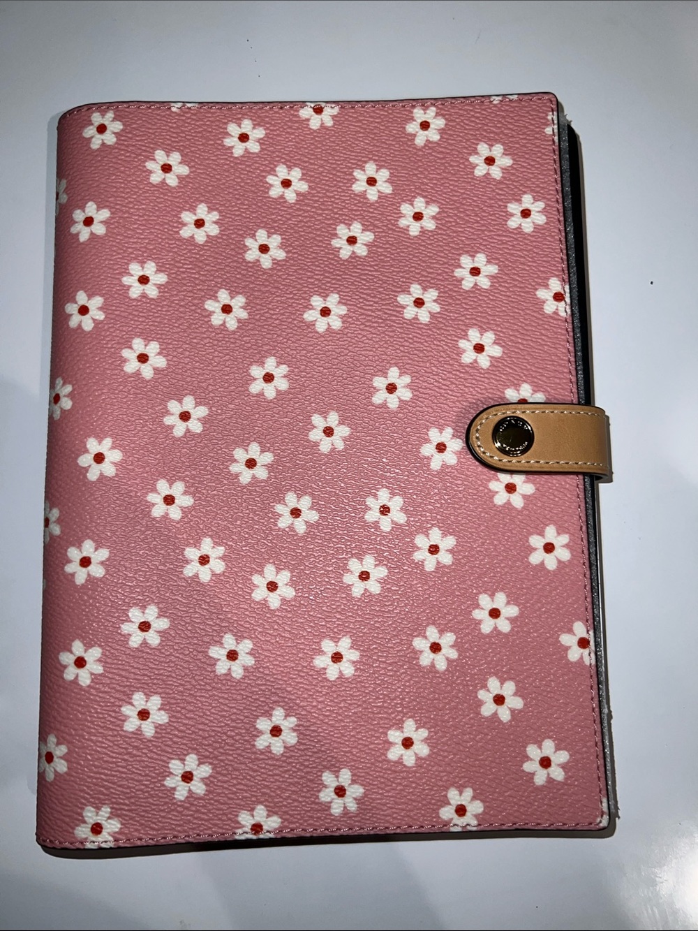 Coach Pink Floral Tablet Case with White Daisies and Tan Snap - Picture 1 of 2